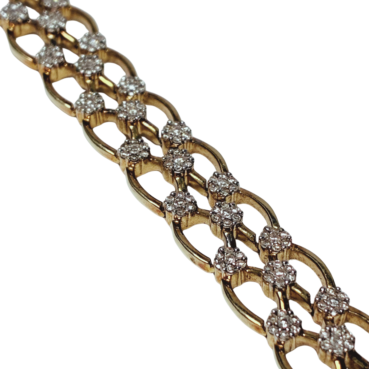 18KYG Double Row Diamond Cluster Bracelet 24.9G