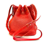 Max Mara, Weekend Red Leather & Straw Crossbody Bag (Made In Italy)