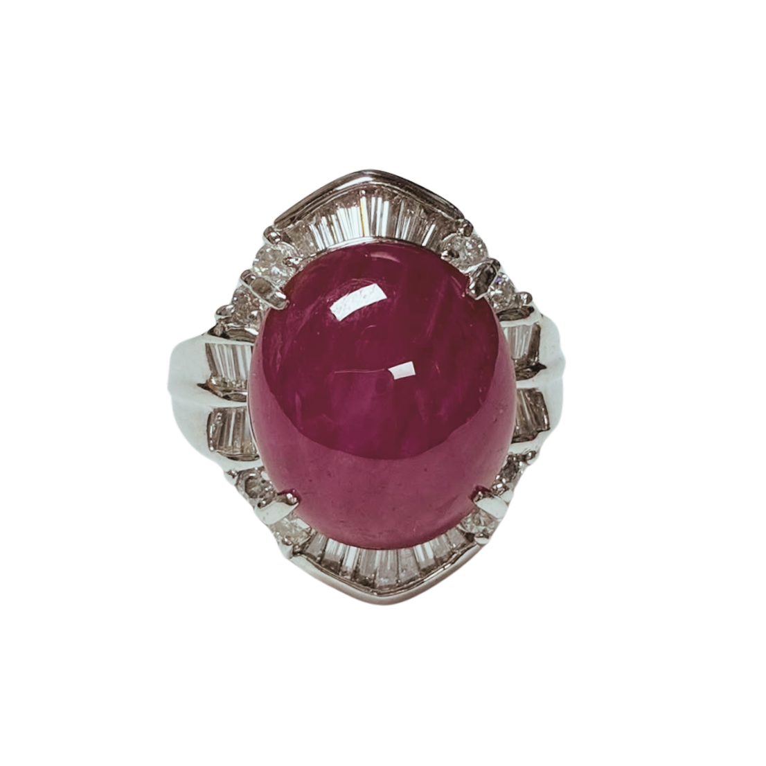 PT900 Ballerina Cocktail Star Ruby With Tapered Baguettes And Round Brilliant Diamonds 13.7G Main image