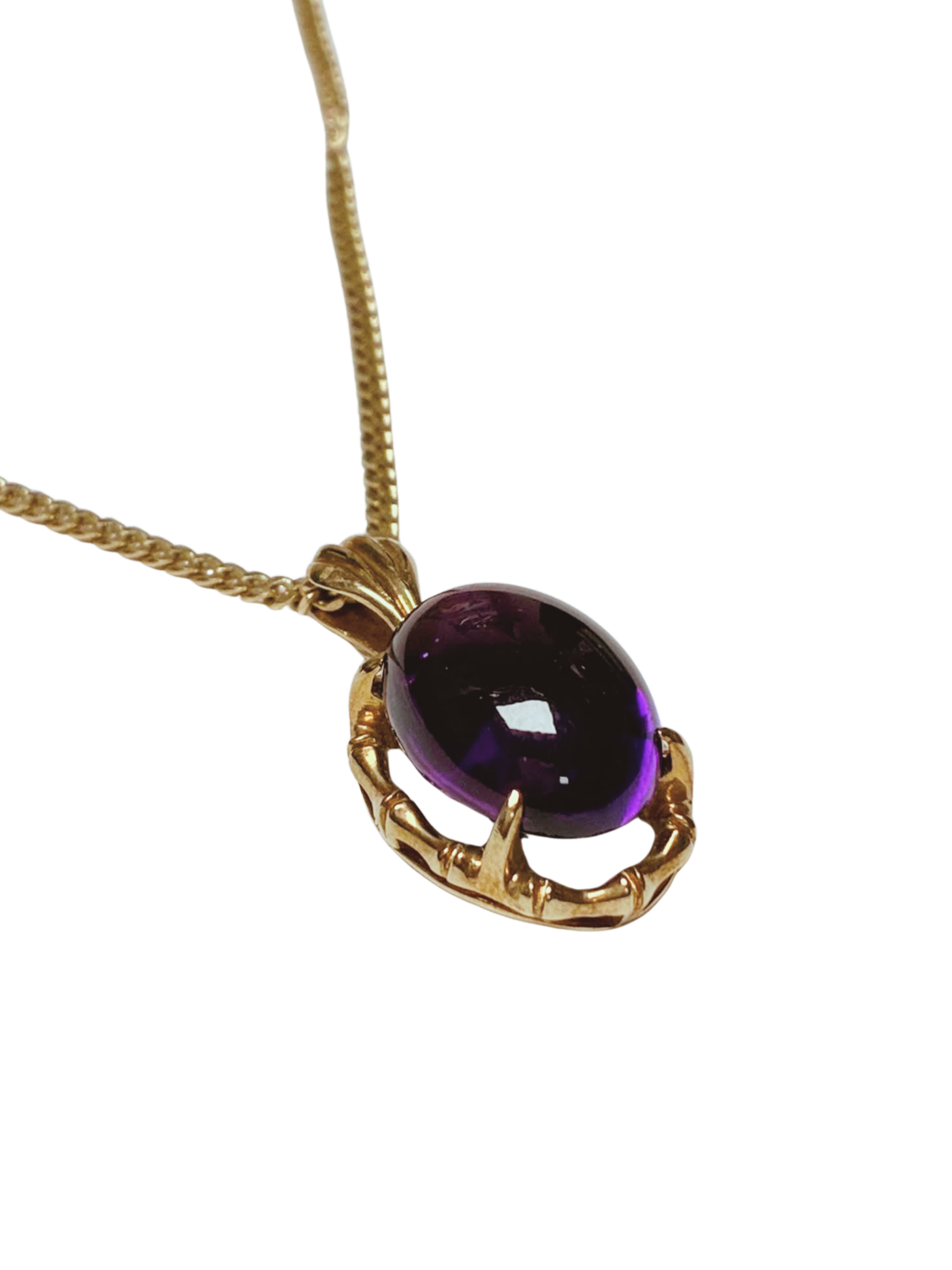 14K YG VintageStyle Amethyst Cabochon Pendant Necklace 7G 14.2X10.4MM 43CM Main image