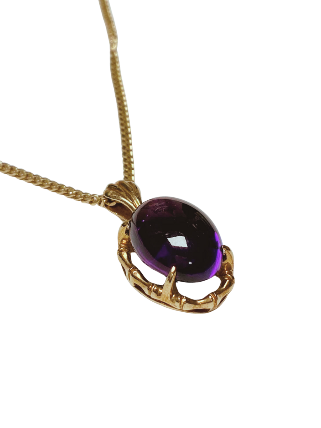 14K YG VintageStyle Amethyst Cabochon Pendant Necklace 7G 14.2X10.4MM 43CM