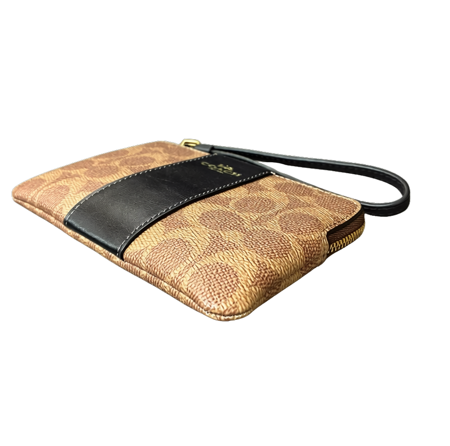COACH Corner Zip Wristlet Signature CW854 Ladies Brown Black Casual Wallet