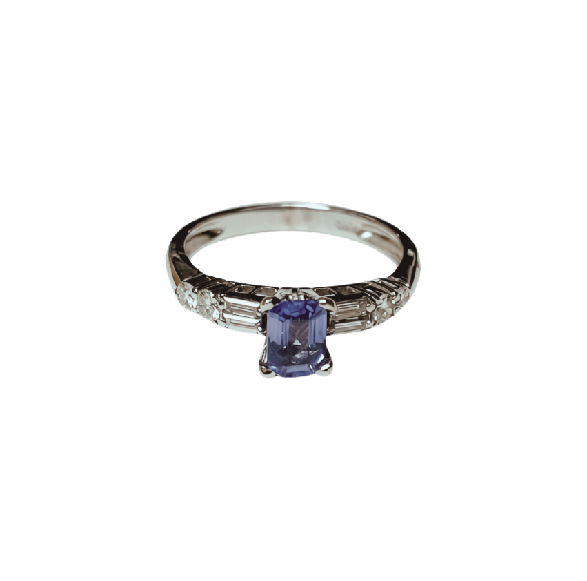 750WG EmeraldCut Blue Sapphire And Diamond Ring 2.4GM Main image