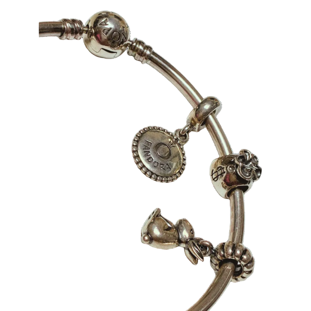 Pandora Moments Bangle Bracelet Sterling Silver With 3 Charms