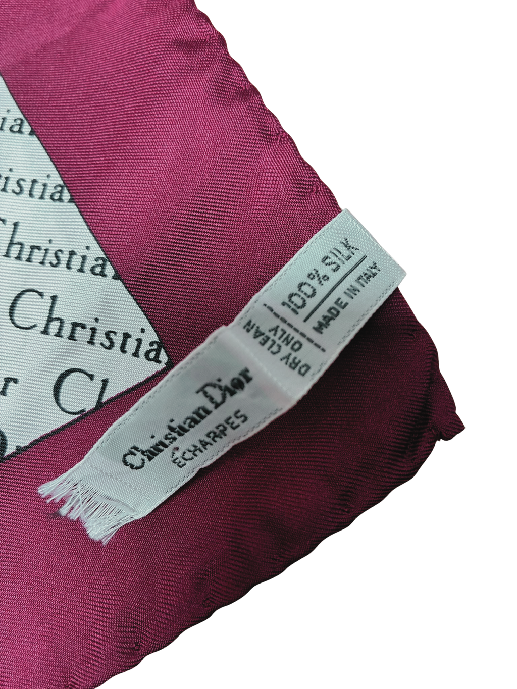 Christian Dior Vintage Silk Monogram Scarf Solid Burgundy Border All Over Repeating Oblique Logo Print 67CM X 67CM