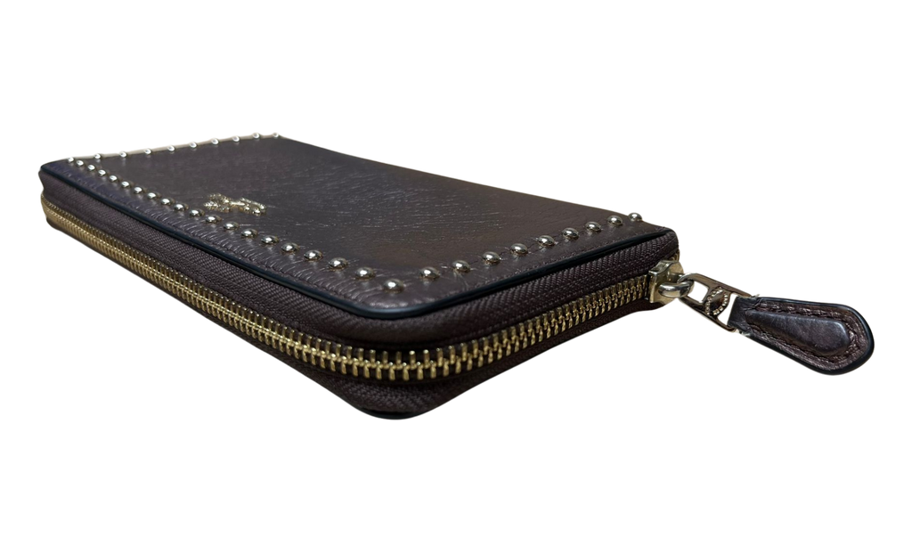 COACH Accordion Round Zip Long Wallet With Lacquer Rivets