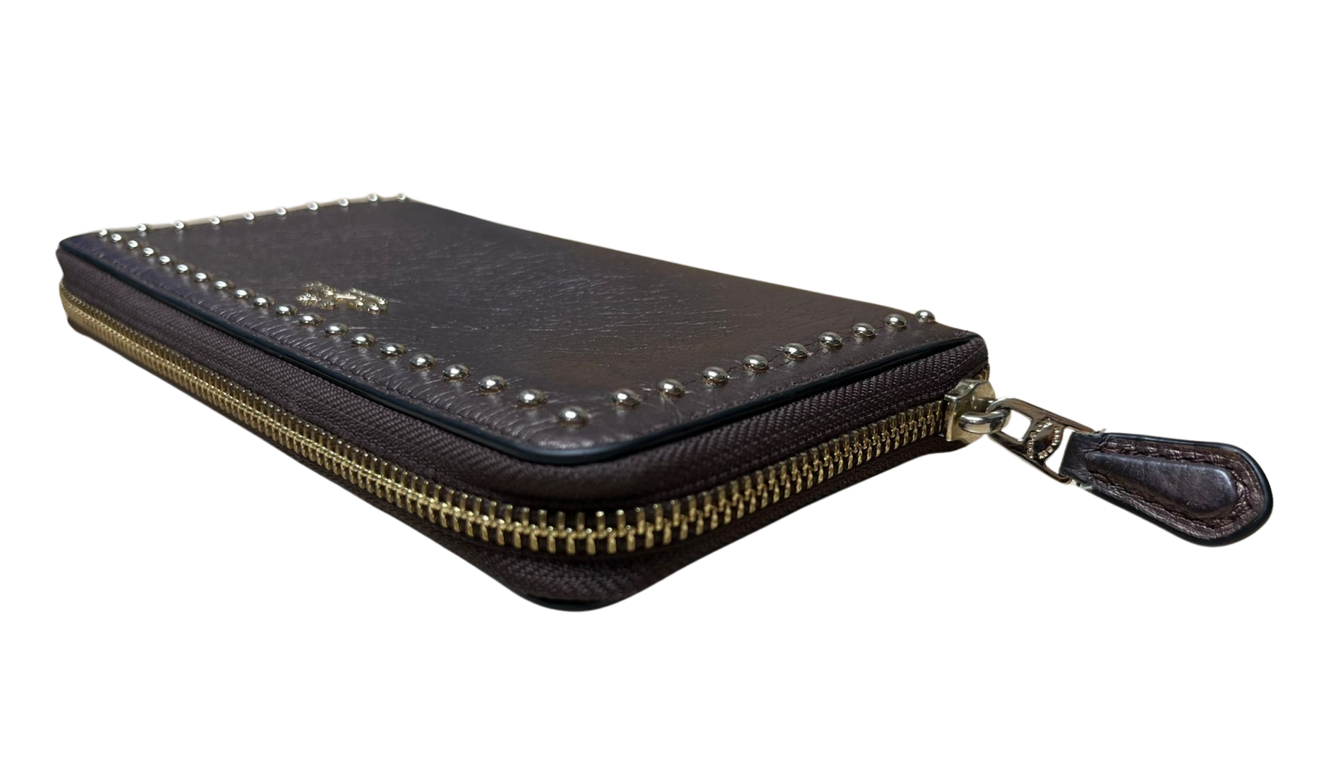 COACH Accordion Round Zip Long Wallet With Lacquer Rivets