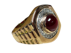 750YG Red Stone And Diamond Mens Signet Style Ring 8.9GM