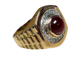750YG Red Stone And Diamond Mens Signet Style Ring 8.9GM
