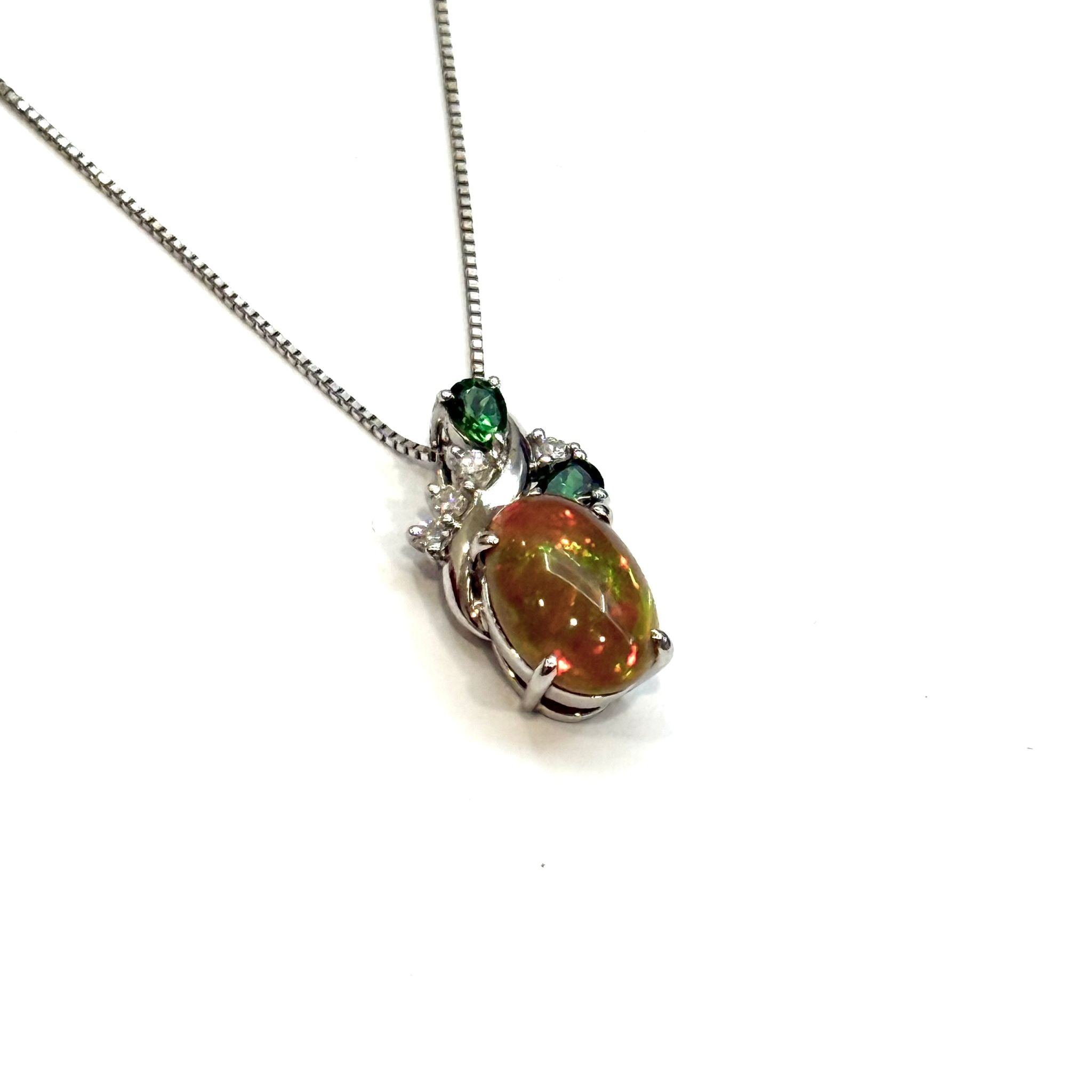 PT850/PT900 Natural Opal, Tsavorite & Diamond Necklace