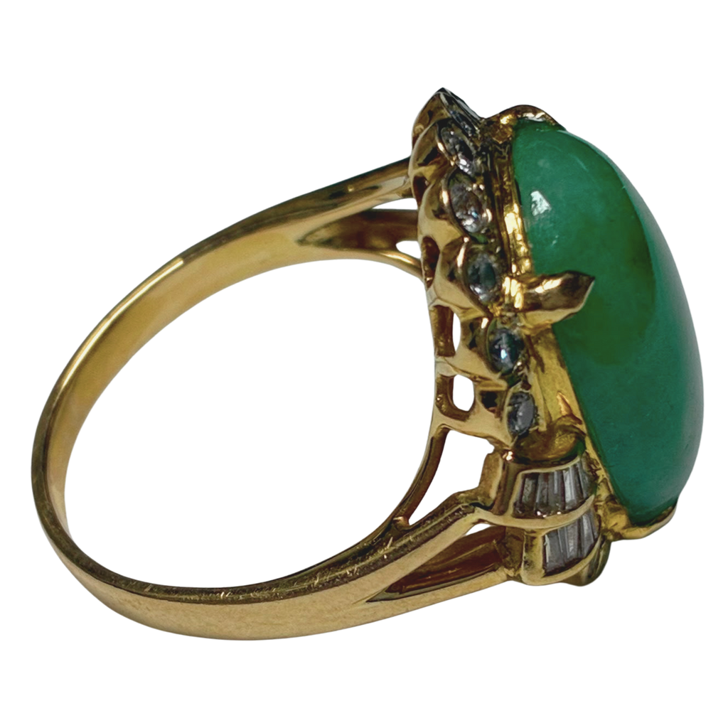 850YG Jade And Diamond Ring 7.6GM