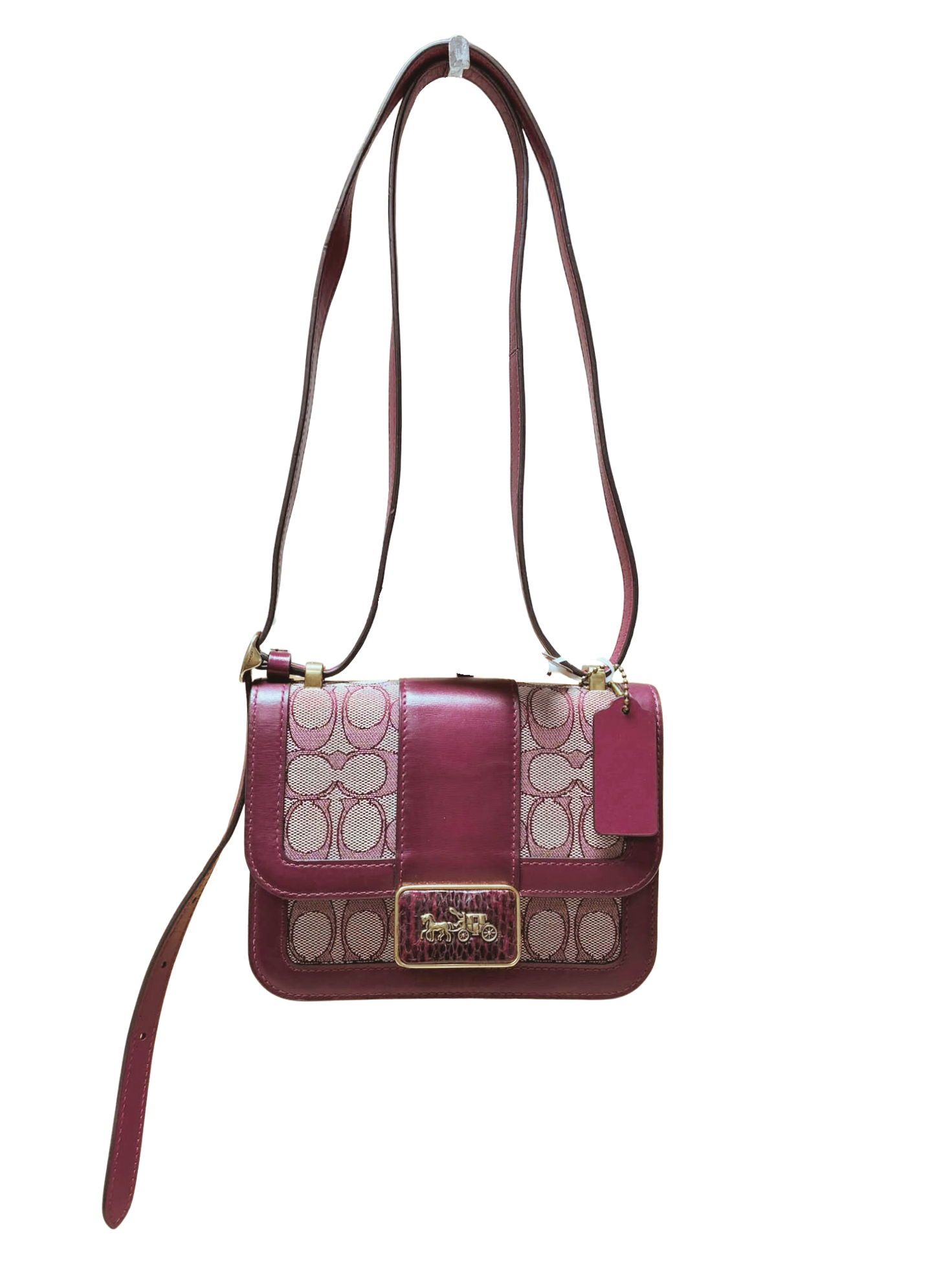 Coach Alie Shoulder Bag 18 In Signature Jacquard With Snakeskin Detail Brass Burgundy Blk Cherry