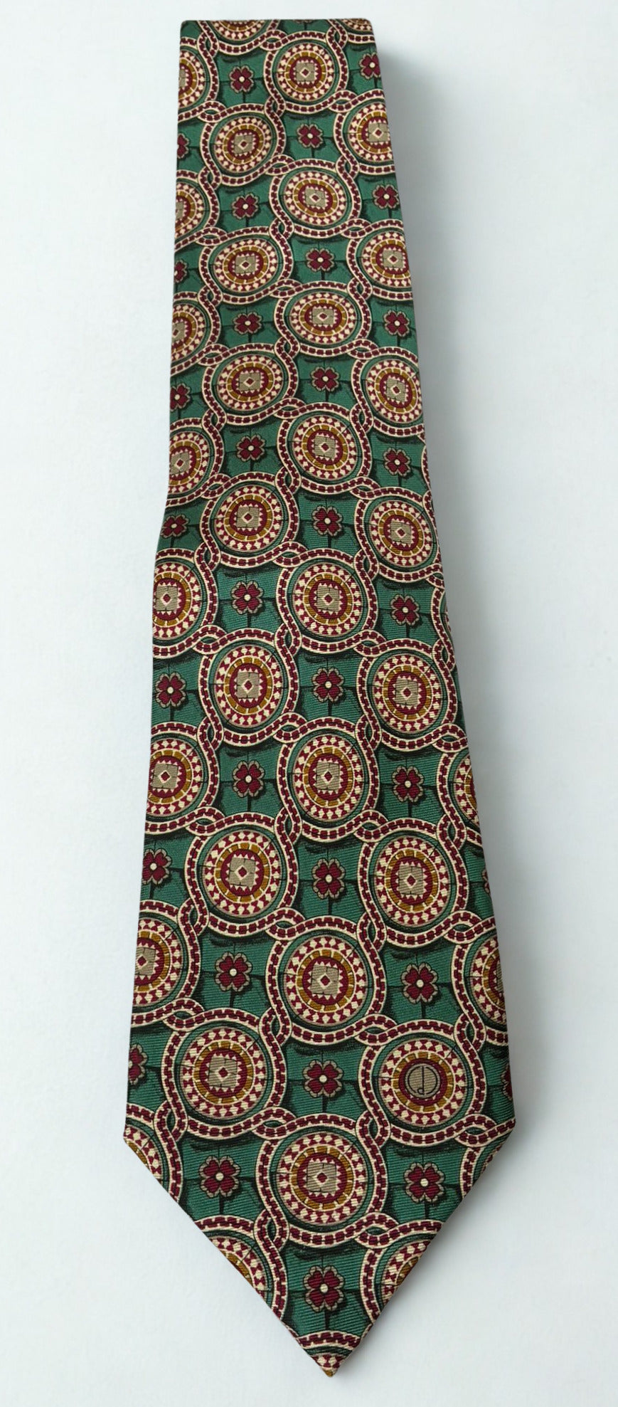 Dunhill Green Red Geometric Pattern Silk Necktie