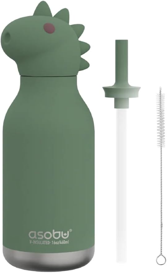 Asobu Bestie Dinosaur Insulated Stainless Steel Water Bottle with Straw, 460ml