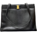 Salvatore Ferragamo Vara Bow Top Handle Tote Bag Black Leather.