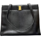 Salvatore Ferragamo Vara Bow Top Handle Tote Bag Black Leather.
