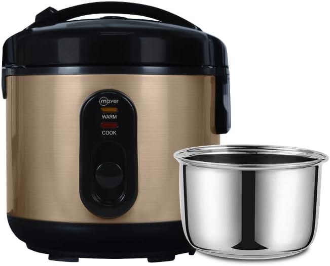 Mayer MMRCS10 - Rice Cooker, 1.0L, Stainless Steel Pot, Classic One-button operation, Brown Colour