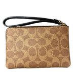 COACH Corner Zip Wristlet Signature CW854 Ladies Brown Black Casual Wallet