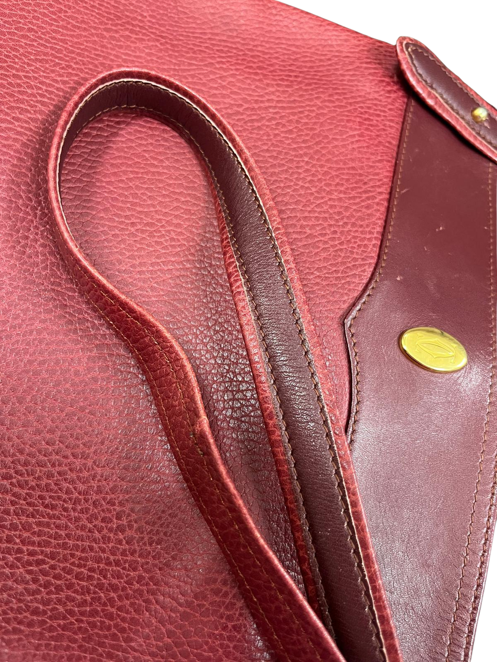 CARTIER Must Line Shoulder Bag Leather Bordeaux Gold Auth BA3142 Golden Dark red