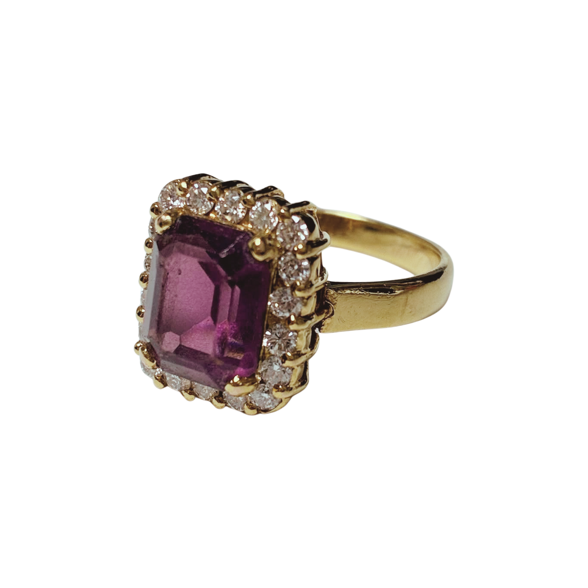 YG Amethyst Cocktail Ring With Diamond Halo 4.8GM