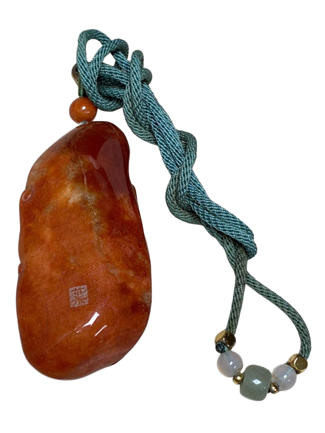 Carved Chinese Green Reddish Jadeite Dragon Pendant With Cord Necklace Secondary image