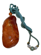 Carved Chinese Green Reddish Jadeite Dragon Pendant With Cord Necklace