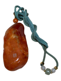Carved Chinese Green Reddish Jadeite Dragon Pendant With Cord Necklace