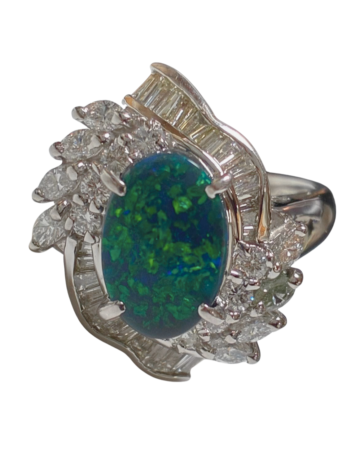 PT850 1.87CT Black Opal WIth 1.02CT Diamond Cocktail Ring 9.6G Main image