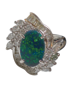 PT850 1.87CT Black Opal WIth 1.02CT Diamond Cocktail Ring 9.6G