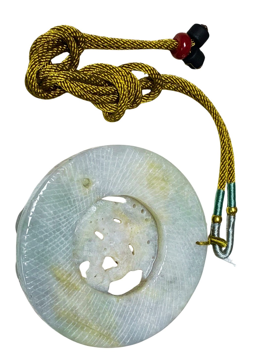 Green Yellow Jadeite Pendant With Cord Necklace