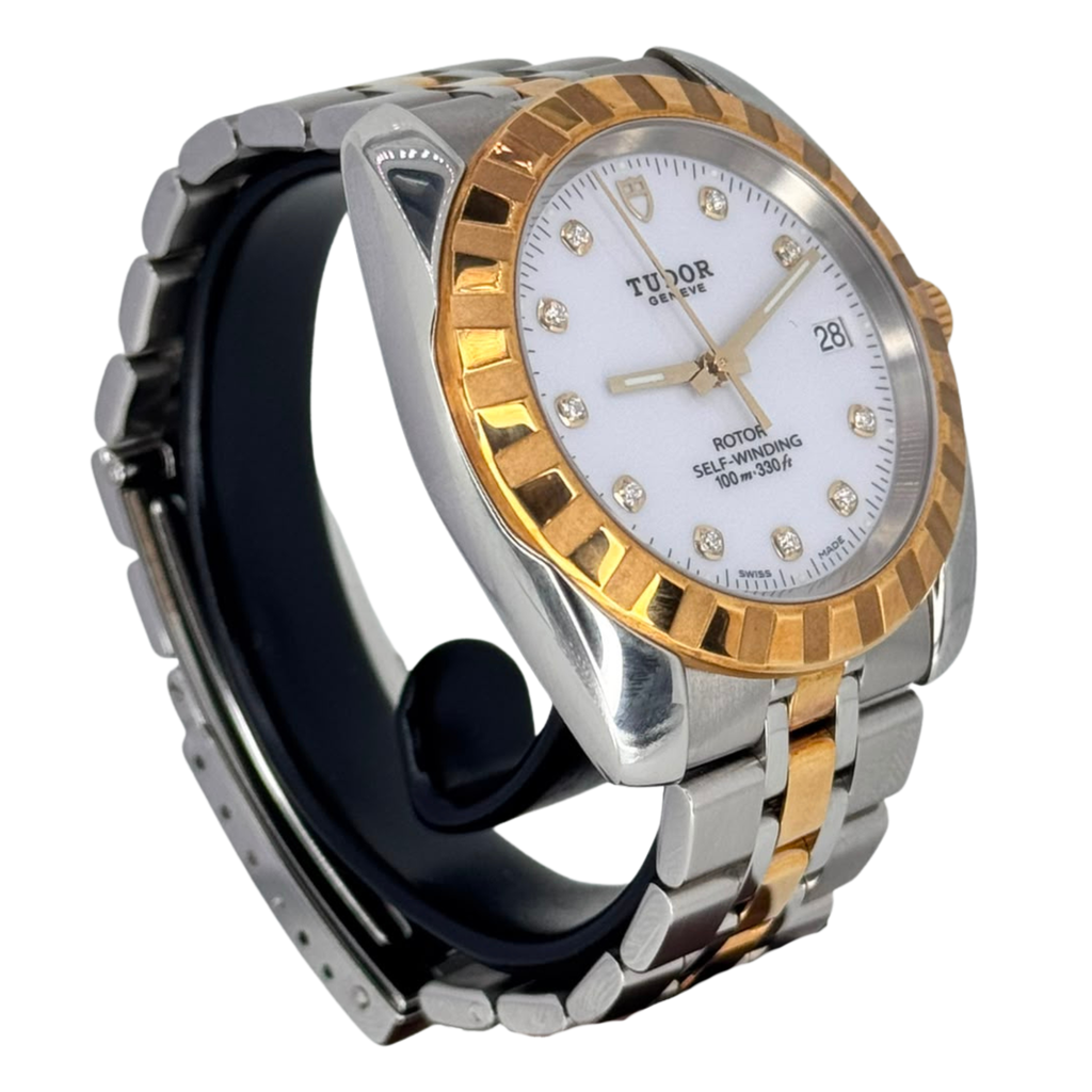 Tudor Classic 21013 Half Gold Automatic Diamond Index Watch, 38mm