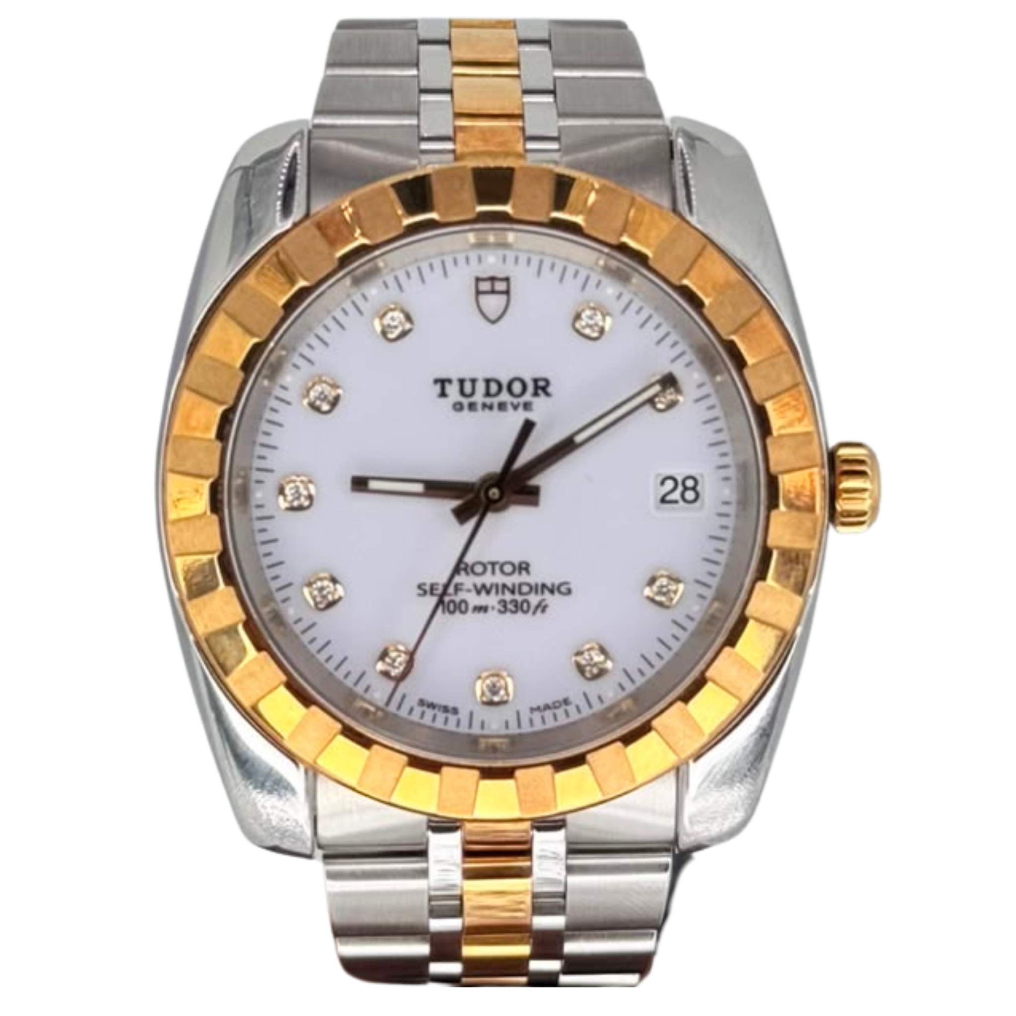 Tudor Classic 21013 Half Gold Automatic Diamond Index Watch, 38mm