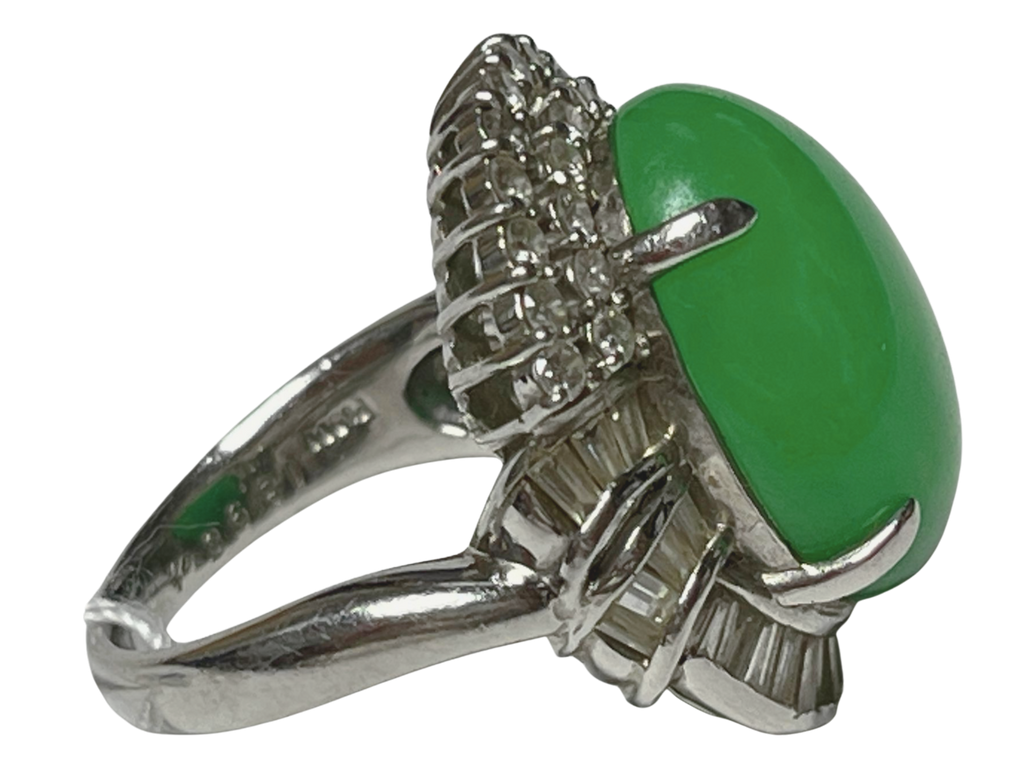 PT900 Jade With Diamonds Ring 15.15G Size 11
