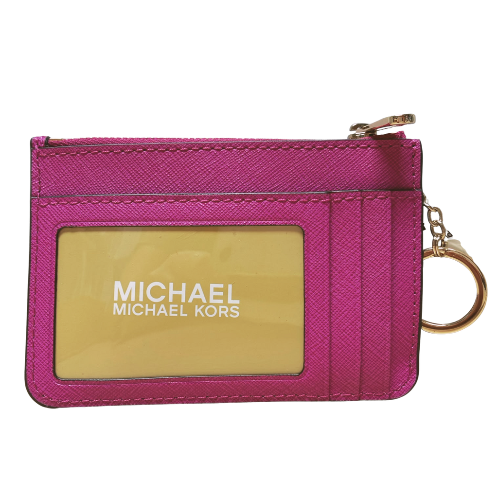 Michael Kors Jet Set Travel Small Top Zip Coin Pouch With ID Holder Fuschia