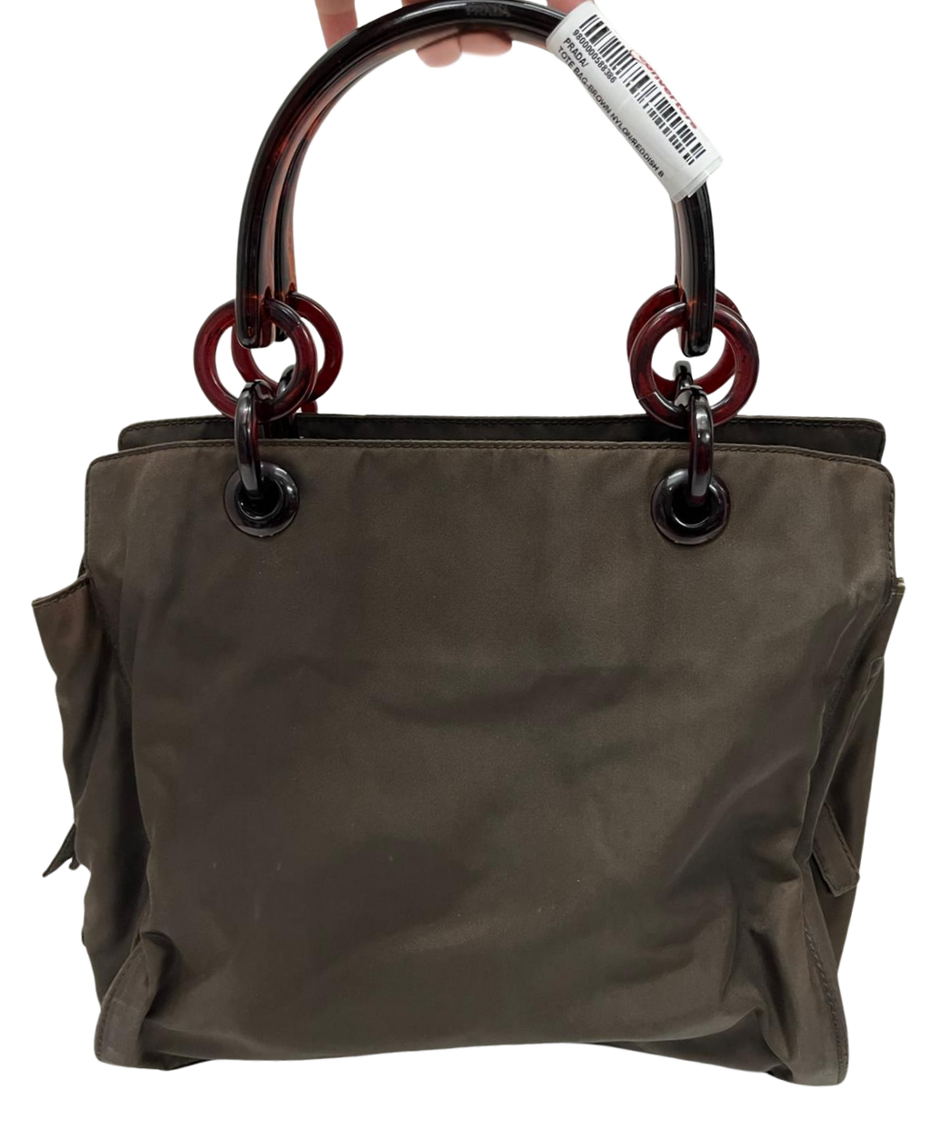 Prada Tessuto Handbag Brown Nylon Acrylic Handles