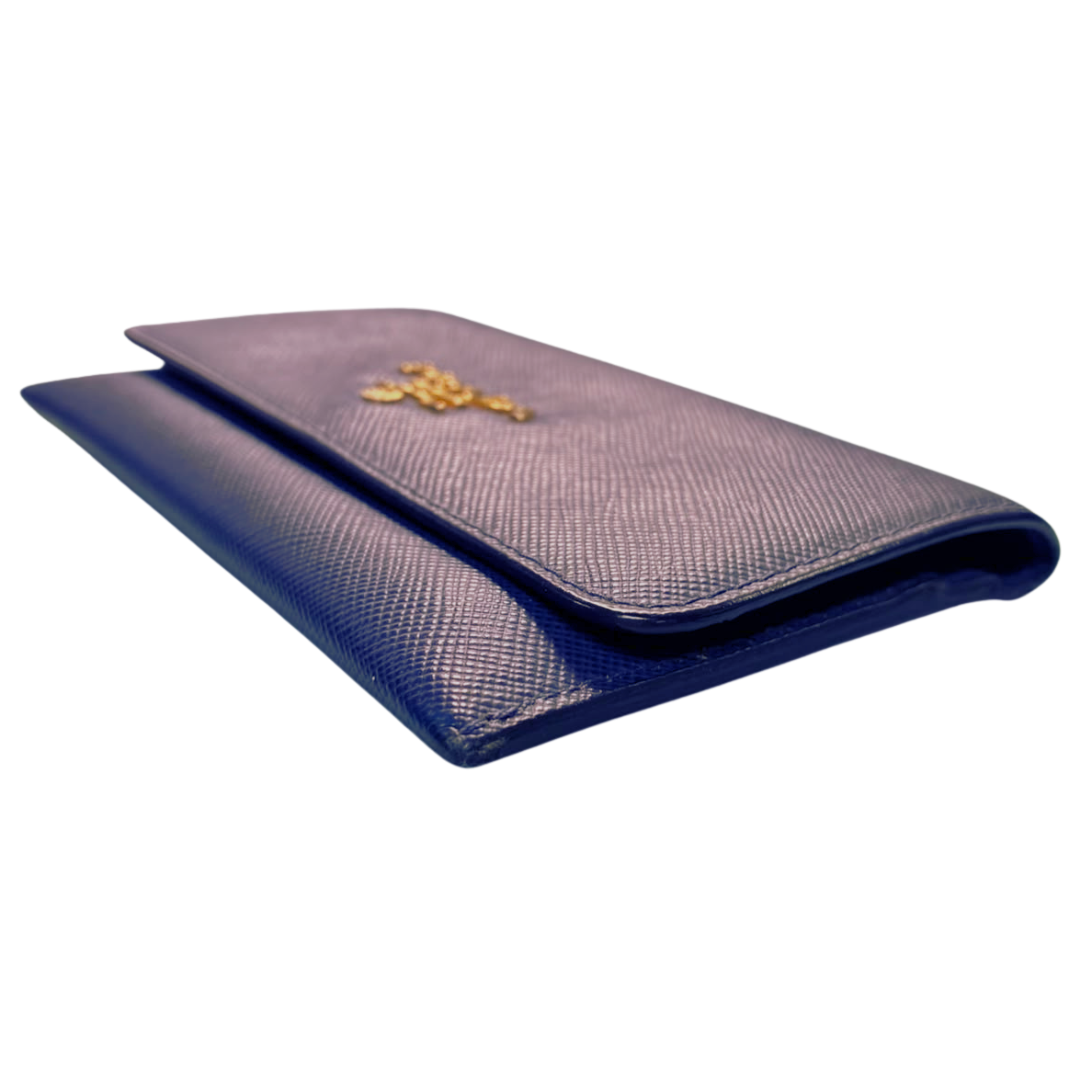 Prada Saffiano Metal Leather Compact Wallet Royal Blue