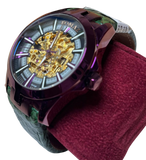 Tomaz TW003B Skeletor Automatic Watch Green Salmon Leather Strap