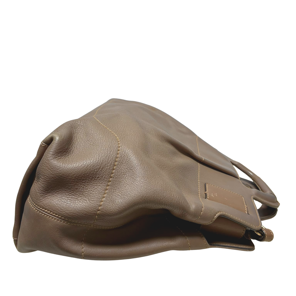 Salvatore Ferragamo Top Handle Bag Taupe Leather Large