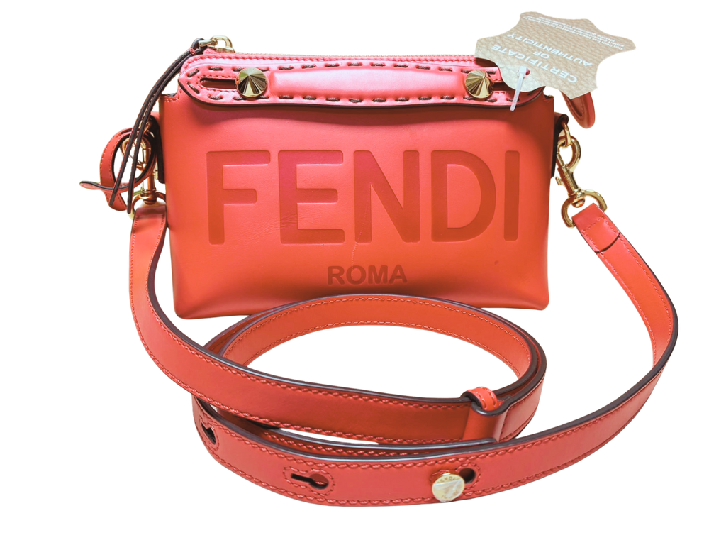 Fendi By The Way Mini Leather Boston Bag Roma Script Tulipano+Oro Soft