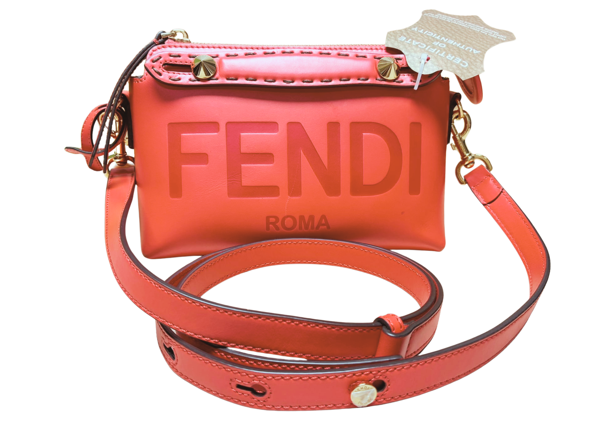 Fendi By The Way Mini Leather Boston Bag Roma Script Tulipano+Oro Soft