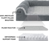 Furhaven Orthopedic Dog Bed For LargeMedium Dogs TwoTone Plush Faux Fur And Suede L Shaped Chaise Stone Gray Large