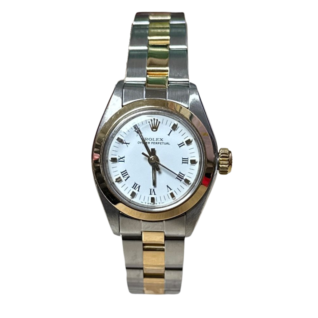 Rolex 6718F Automatic Roman White Dial Half Gold Lady Watch Main image