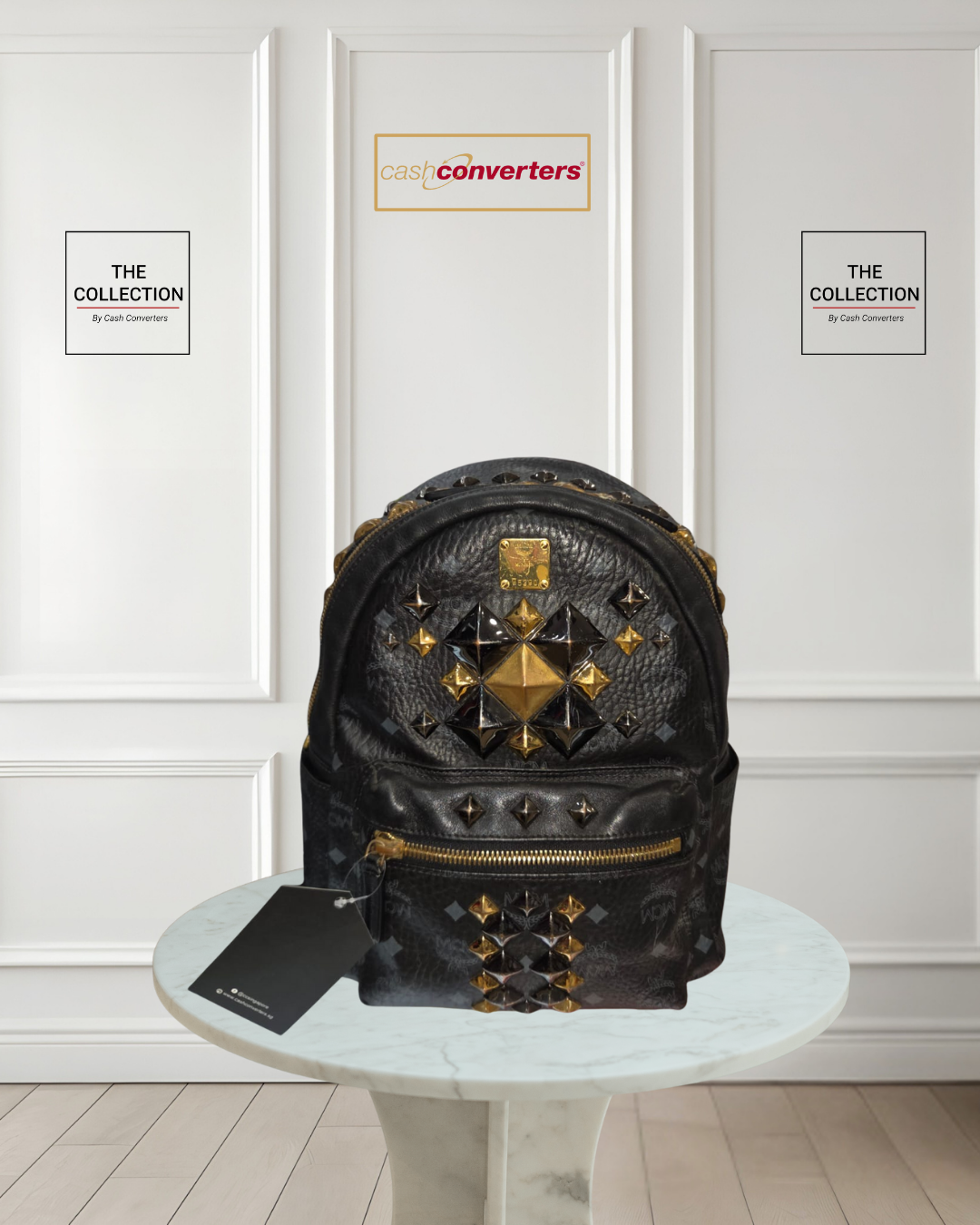 MCM Stark Visetos Studded Backpack Black Gold Main image