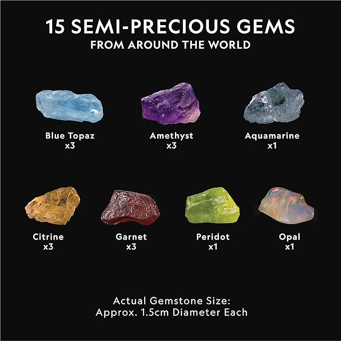 NATIONAL GEOGRAPHIC Semi-Precious Gemstone Dig Kit - STEM Digging Kit with 15 Semi-Precious Gemstones