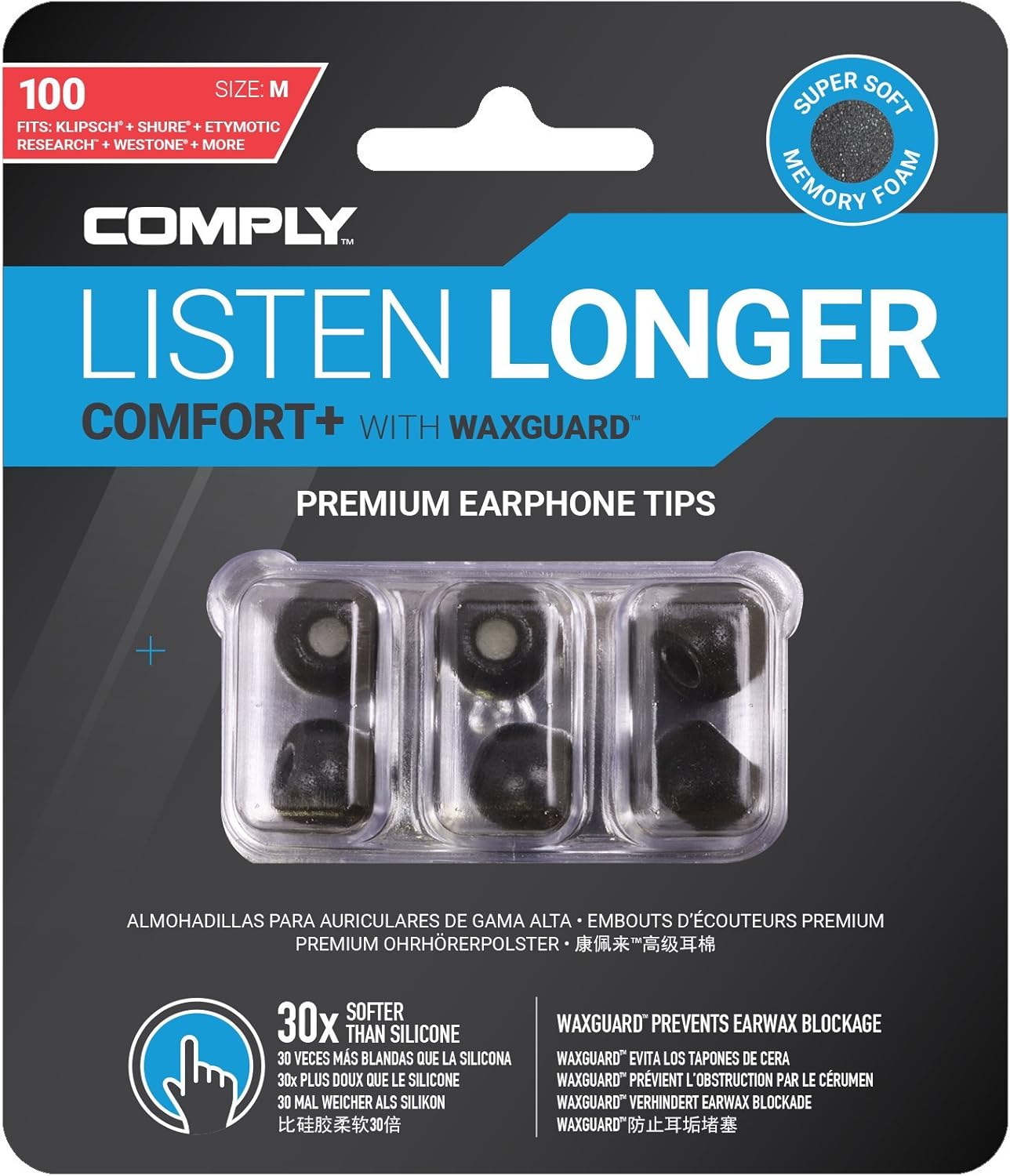 Comply 291020011 Comfort Plus Premium Memory Foam Earphone Tips Black Mixed