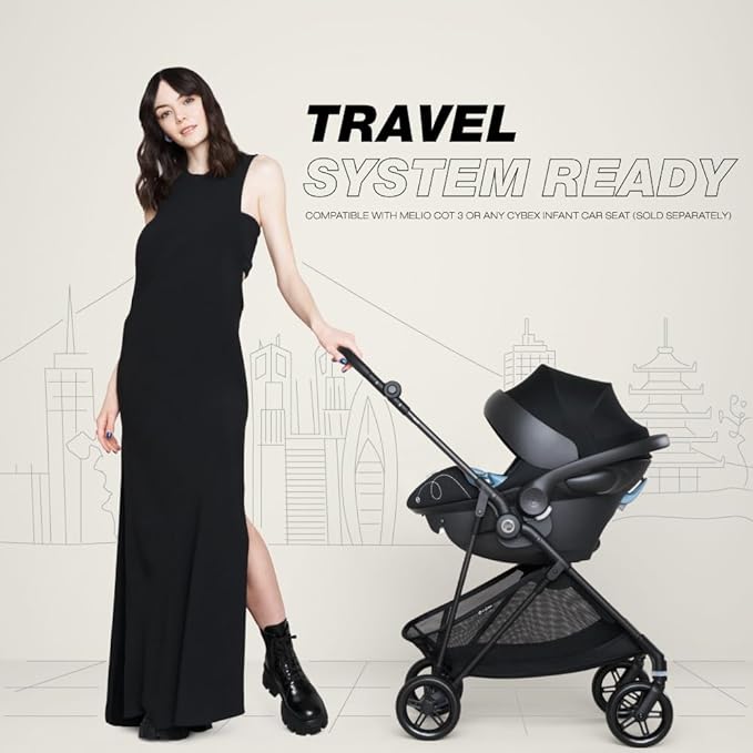 CYBEX Melio 3 Carbon Ultra-Lightweight Stroller - Compact Full-Size, Reversible Seat, One Hand Fold, Travel System Ready, for 6 Months+ - Moon Black