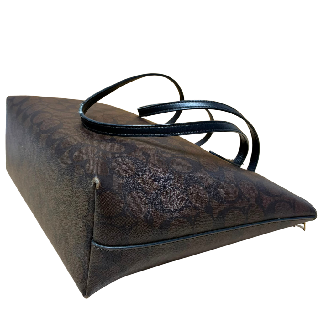 Coach 4455 Signature Zip Tote Dark Brown Canvas