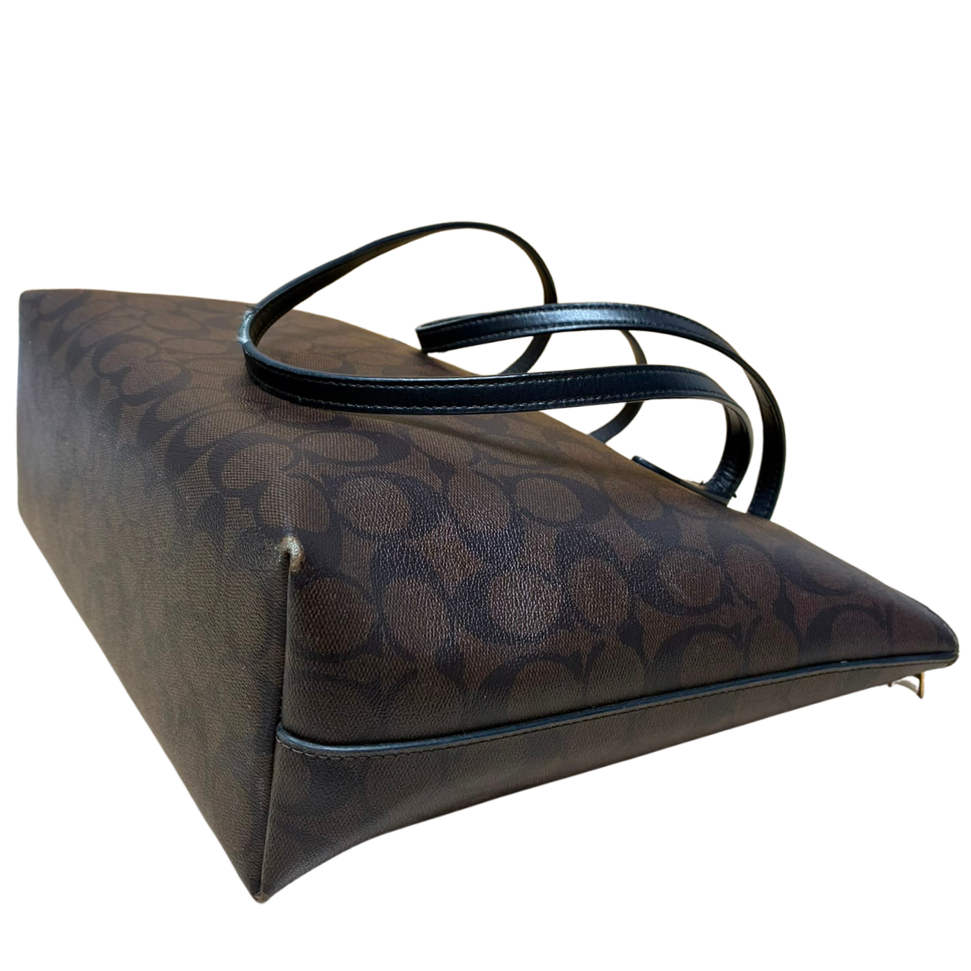 Coach 4455 Signature Zip Tote Dark Brown Canvas