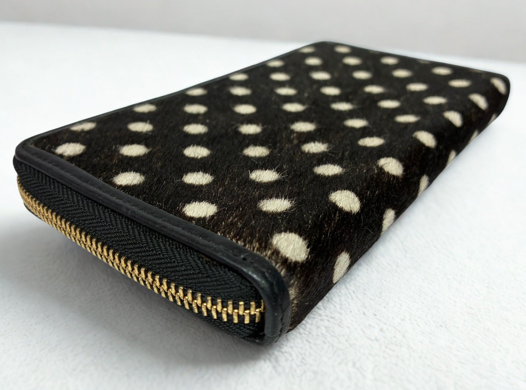 Furla Long Zip Around Wallet Black And White Polka Dot