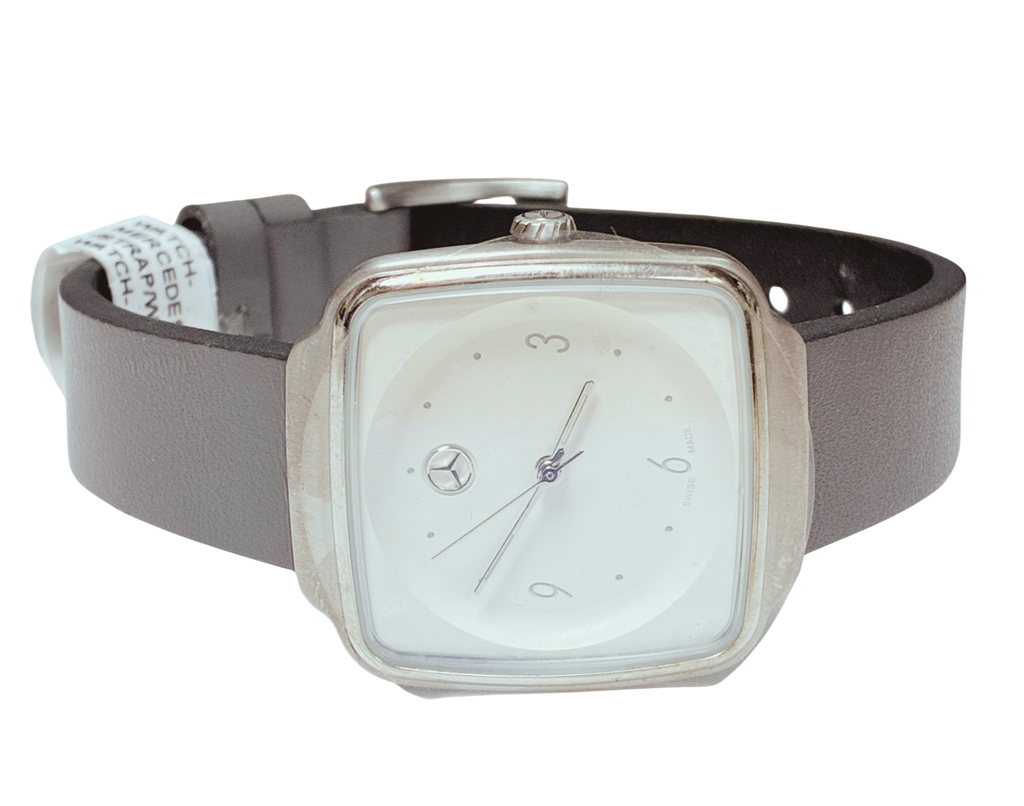 Mercedes Benz Modern White Anthracite Black Stainless Steel Calfskin Womens Watch